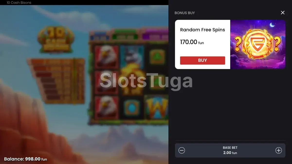 Opção de compra de bônus na slot 10 Cash Bisons