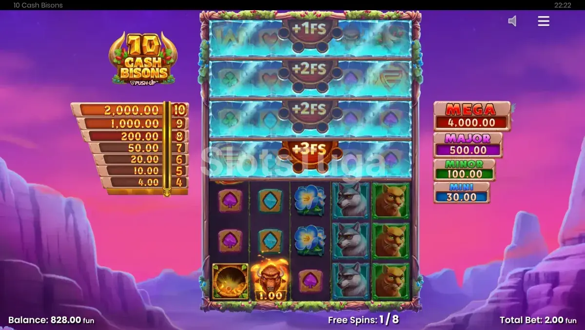 Modo de giros grátis da slot 10 Cash Bisons