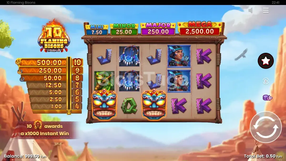 Gameplay principal do 10 Flaming Bisons em ação