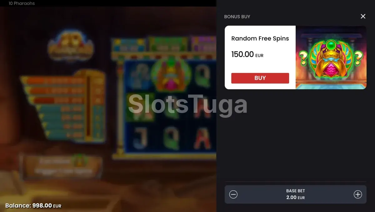 Tela de compra de bônus da slot 10 Pharaohs da Push Gaming