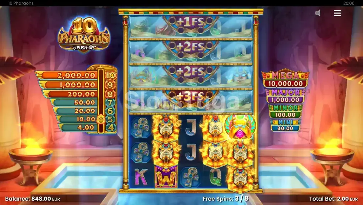 Rodada de giros grátis na 10 Pharaohs com multiplicadores ativos