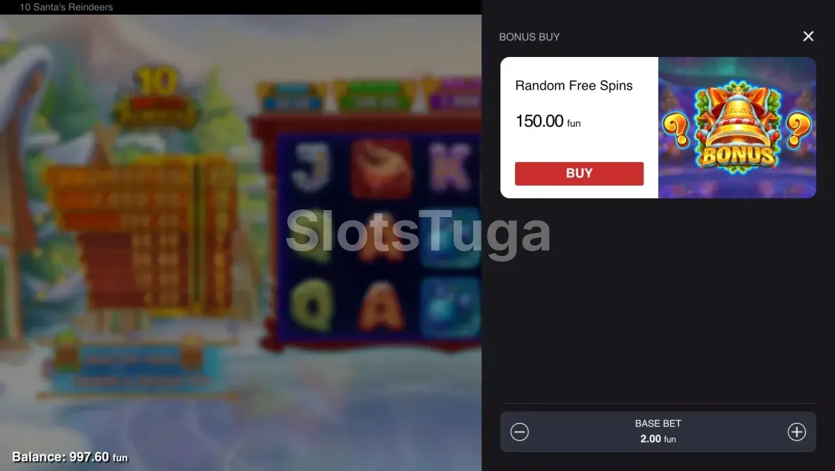 Tela de compra de bônus do 10 Santa's Reindeers com opções disponíveis