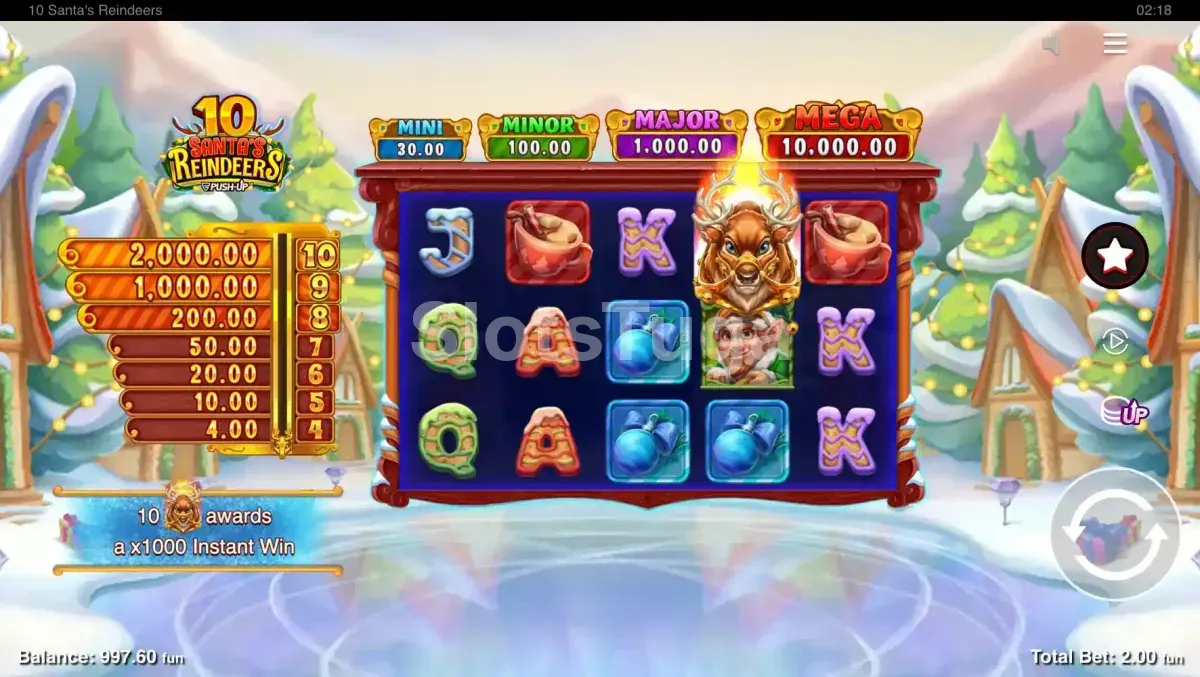 Jogo base do 10 Santa's Reindeers com os rouleaux e símbolos natalinos
