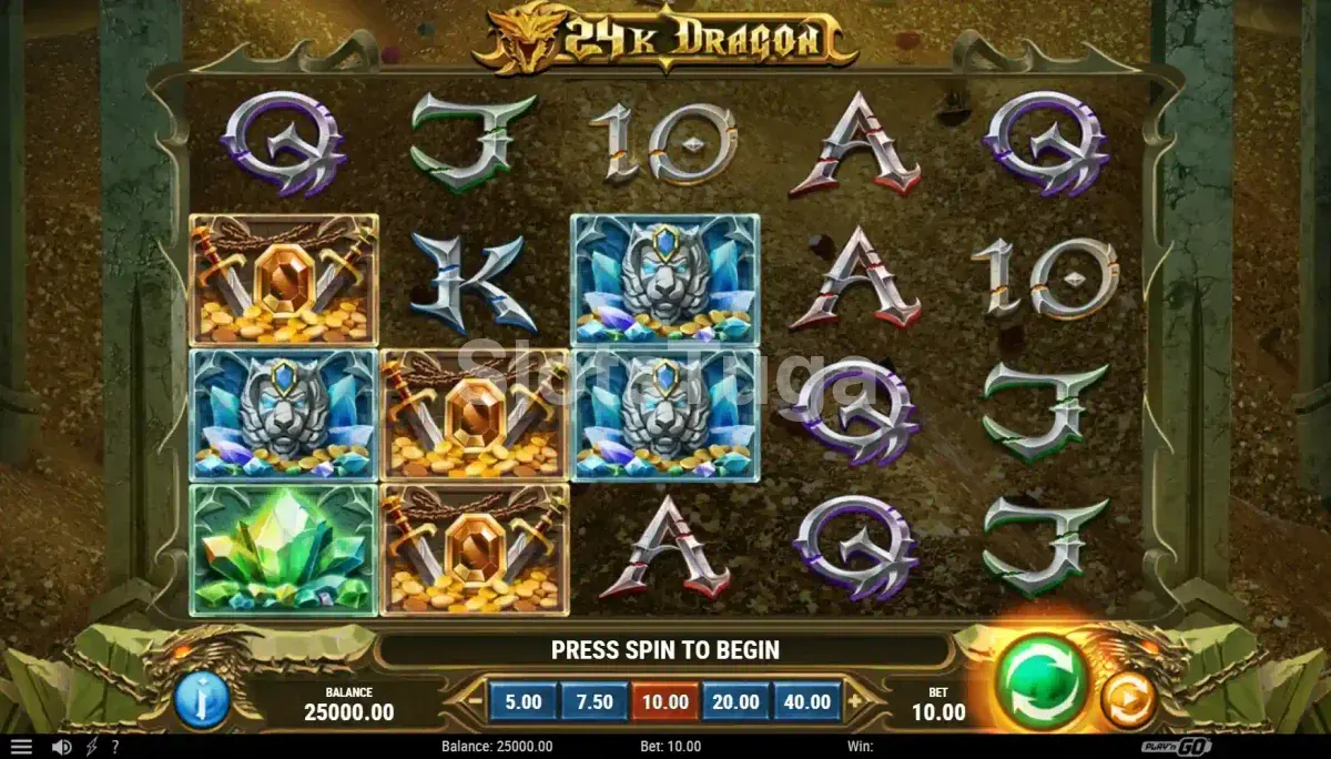 Jogo base do 24K Dragon com rolos expandidos e dragão dourado