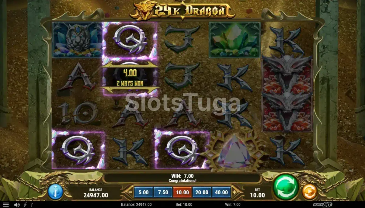 Resultado de rodada com multiplicador ativado no 24K Dragon