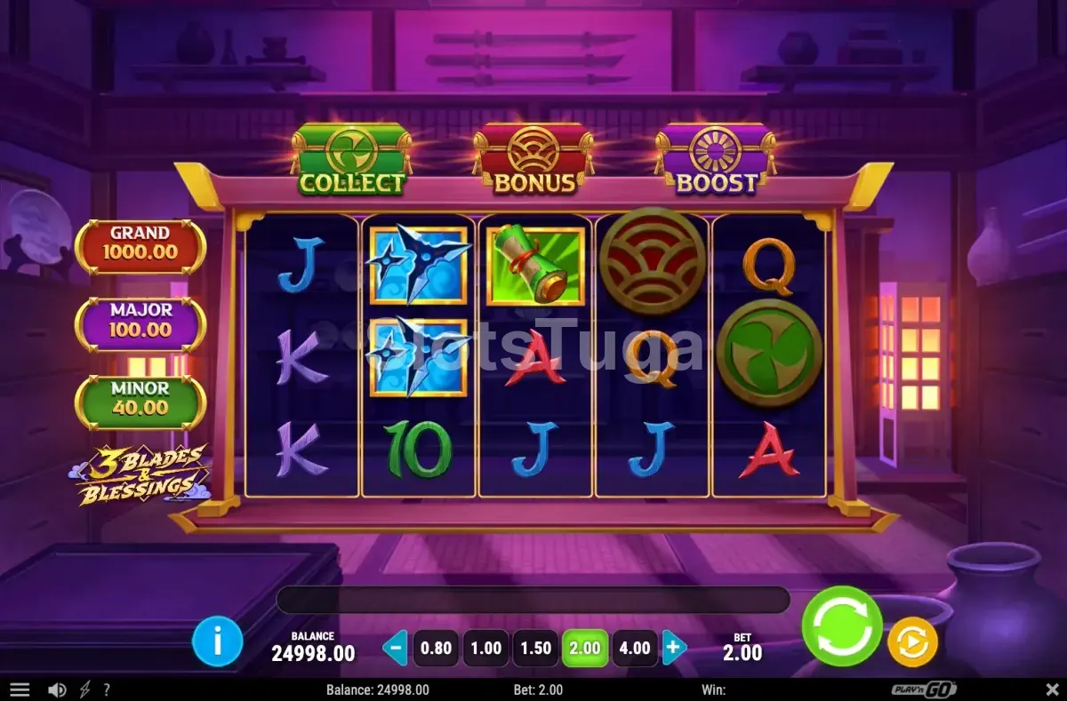 Jogo base da slot 3 Blades & Blessings em ação