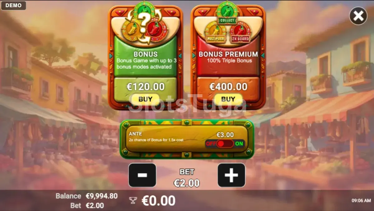 Tela de compra de bônus da slot 3 Chili Charms