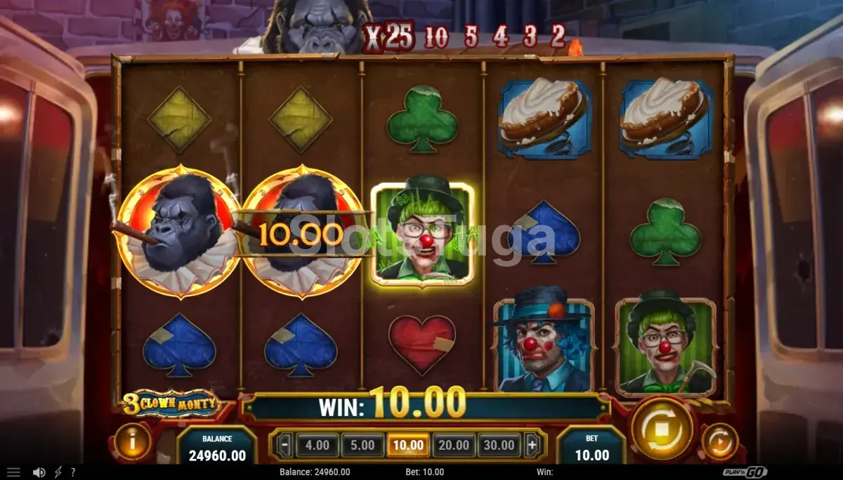 Resultado de giro com wilds multiplicadores no 3 Clown Monty