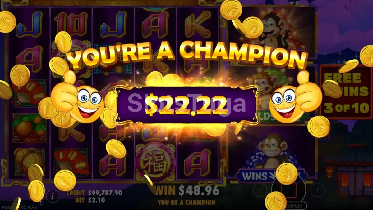 Big win na 3 Dancing Monkeys com prêmio alto aparecendo na tela