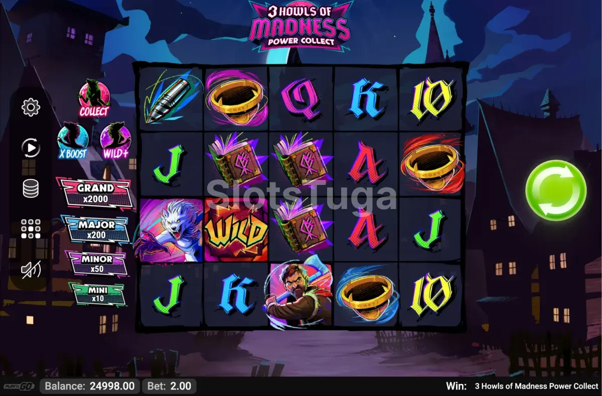 Jogo base da 3 Howls of Madness Power Collect com grelha de 5 rolos e 4 filas
