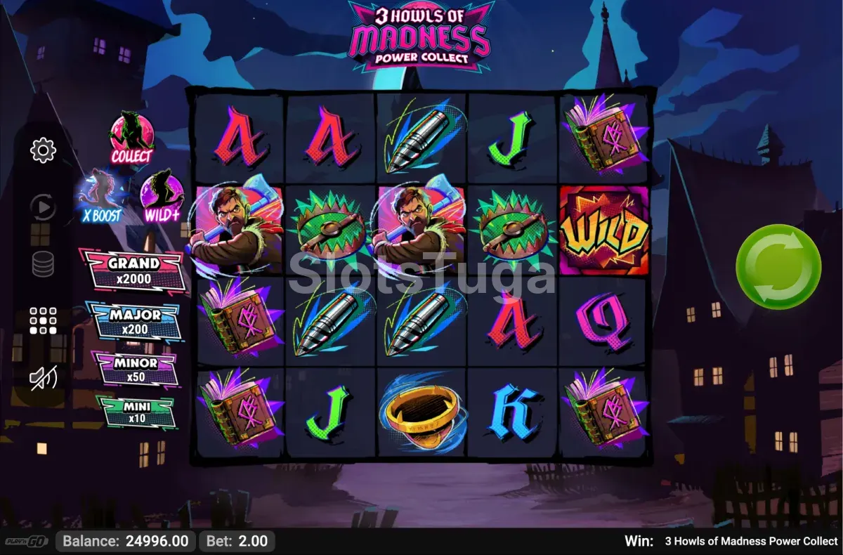 Segundo ecrã do jogo base da 3 Howls of Madness Power Collect durante uma rodada