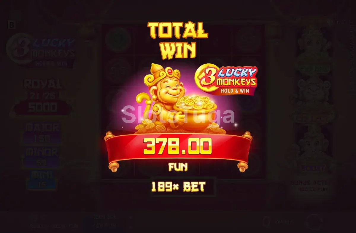 Pagamento elevado em 3 Lucky Monkeys Hold & Win após grelha cheia
