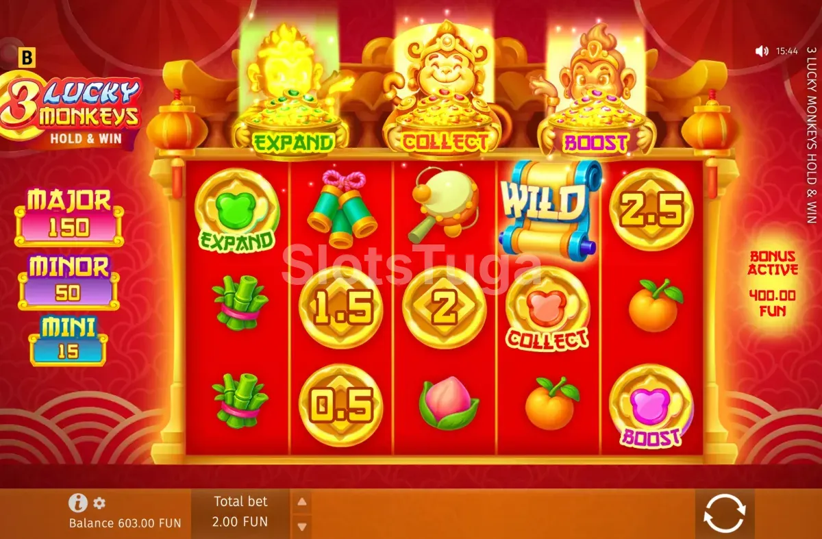 Special Coins a voar para os contadores em 3 Lucky Monkeys Hold & Win