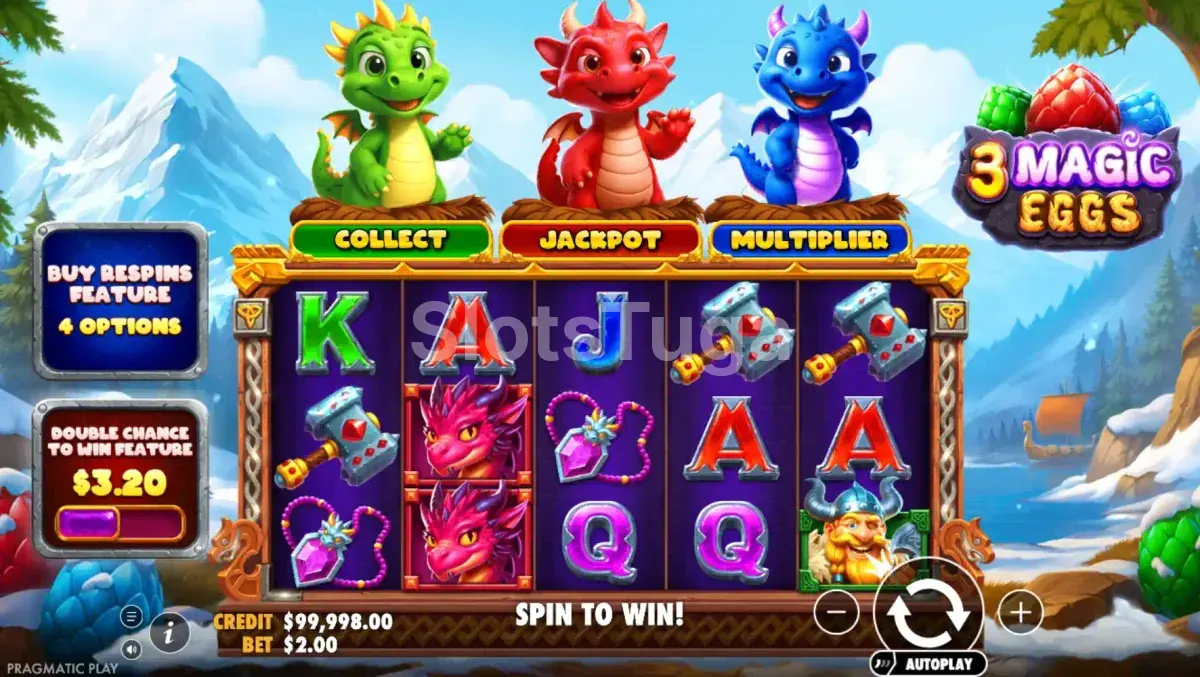 Jogo base da slot 3 Magic Eggs com dragões e ninhos de coleta