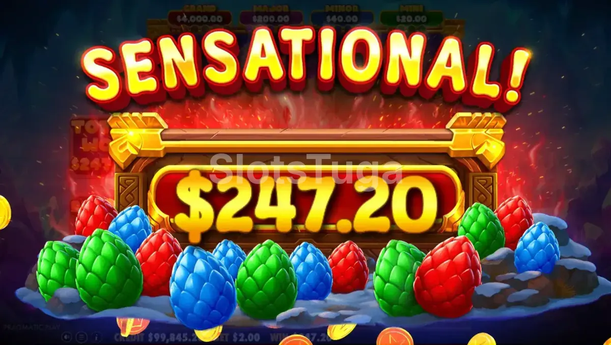 Big win na 3 Magic Eggs com múltiplos símbolos de dinheiro na tela