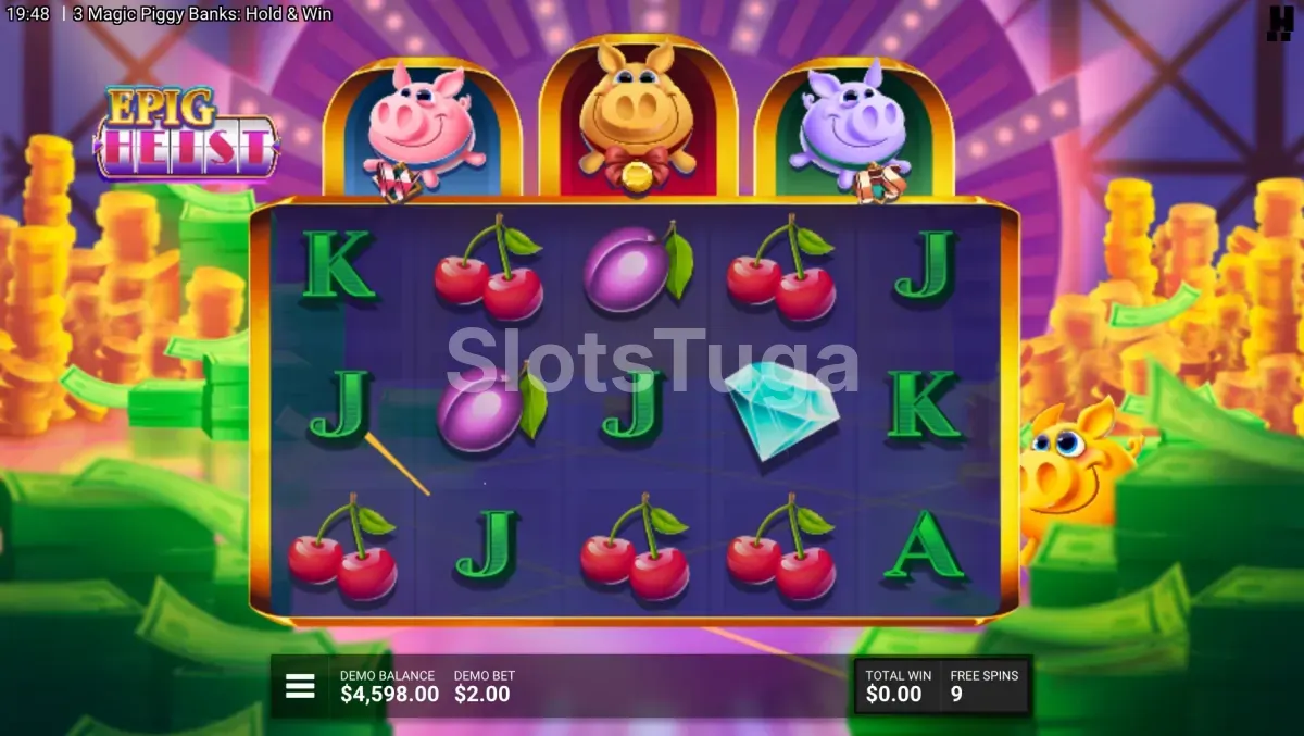 Rodadas gratuitas activadas na slot 3 Magic Piggy Banks Hold & Win