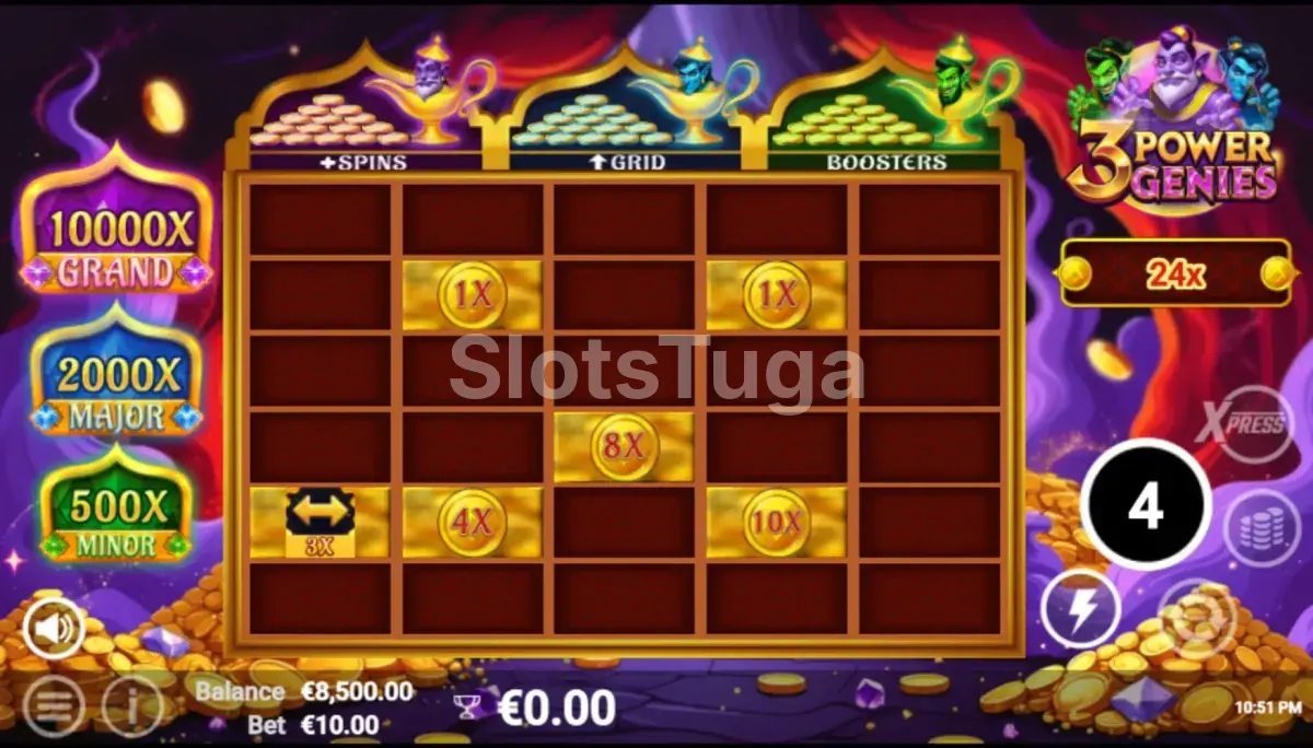 Rodada de Free Spins da 3 Power Genies com os gênios em ação