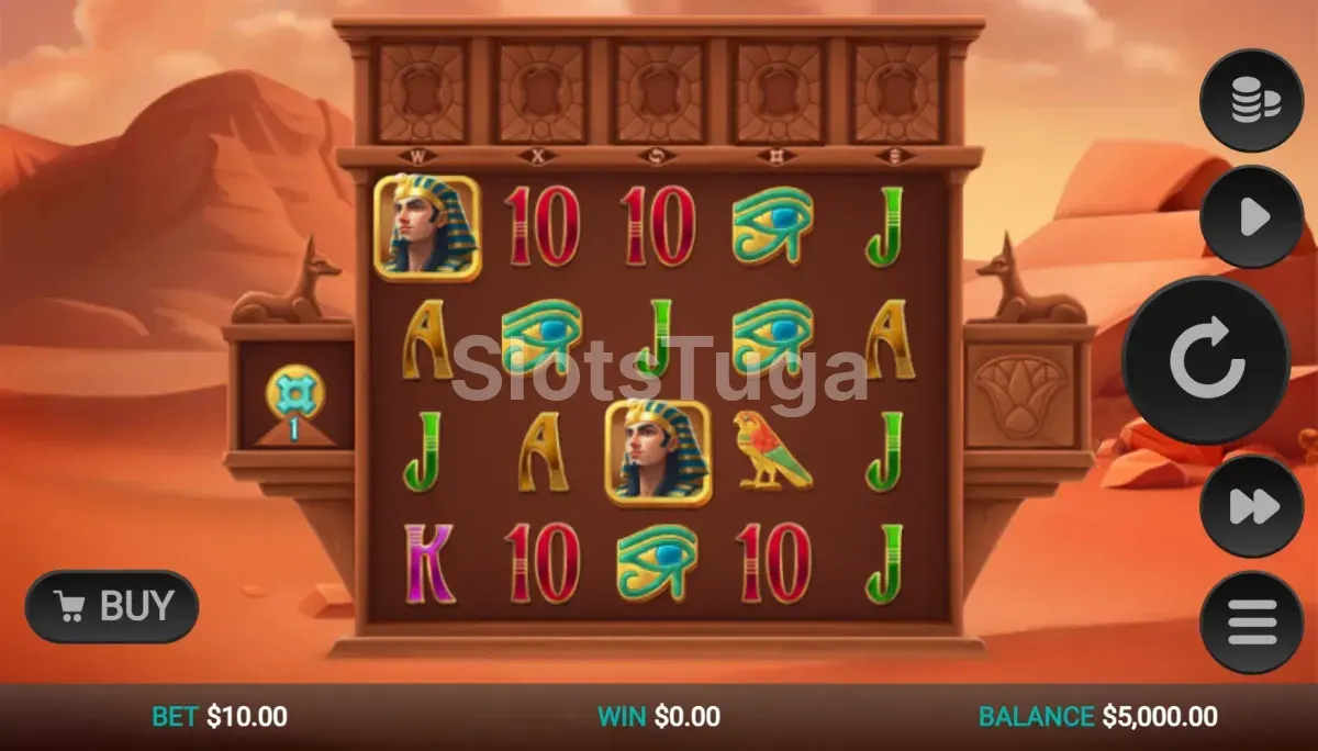 Tela principal do jogo 5 Tombs of Fortune com os rolos em destaque