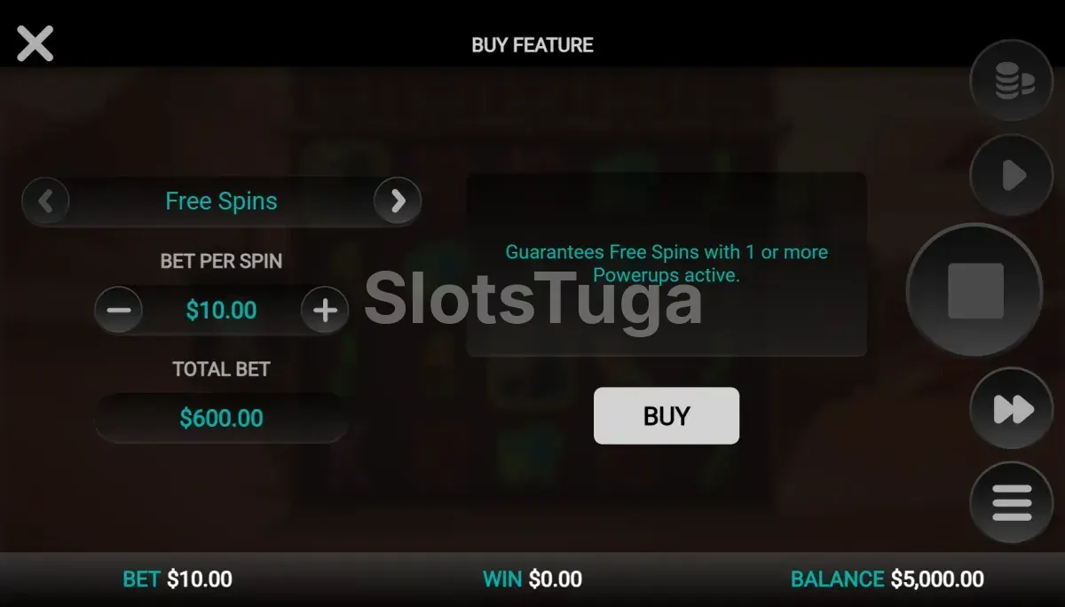 Tela de compra de bônus da 5 Tombs of Fortune com as opções disponíveis