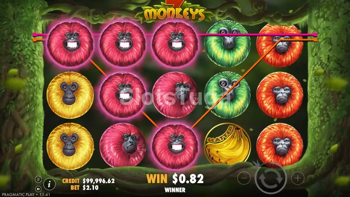 Segunda visão do jogo base da slot 7 Monkeys em ação