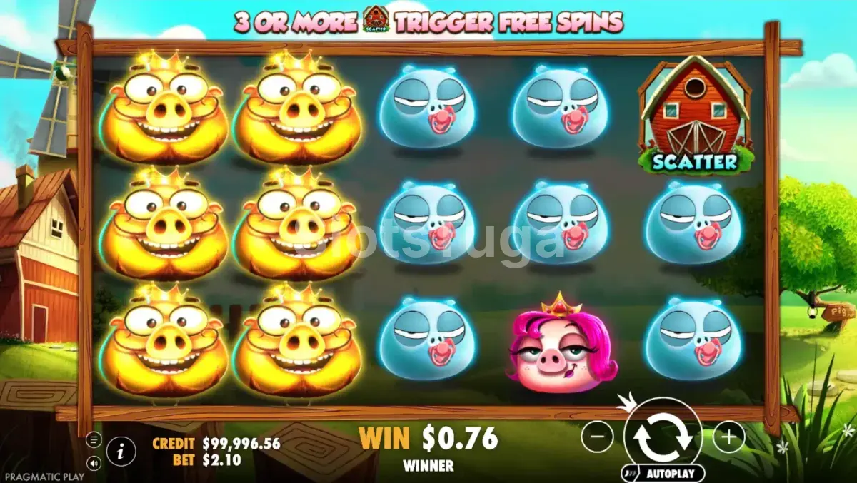 Segunda tela base da slot 7 Piggies com símbolos alinhados nos rouleaux