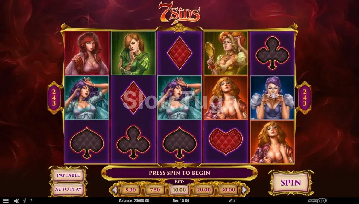 Tela principal do jogo 7 Sins com os personagens dos sete pecados