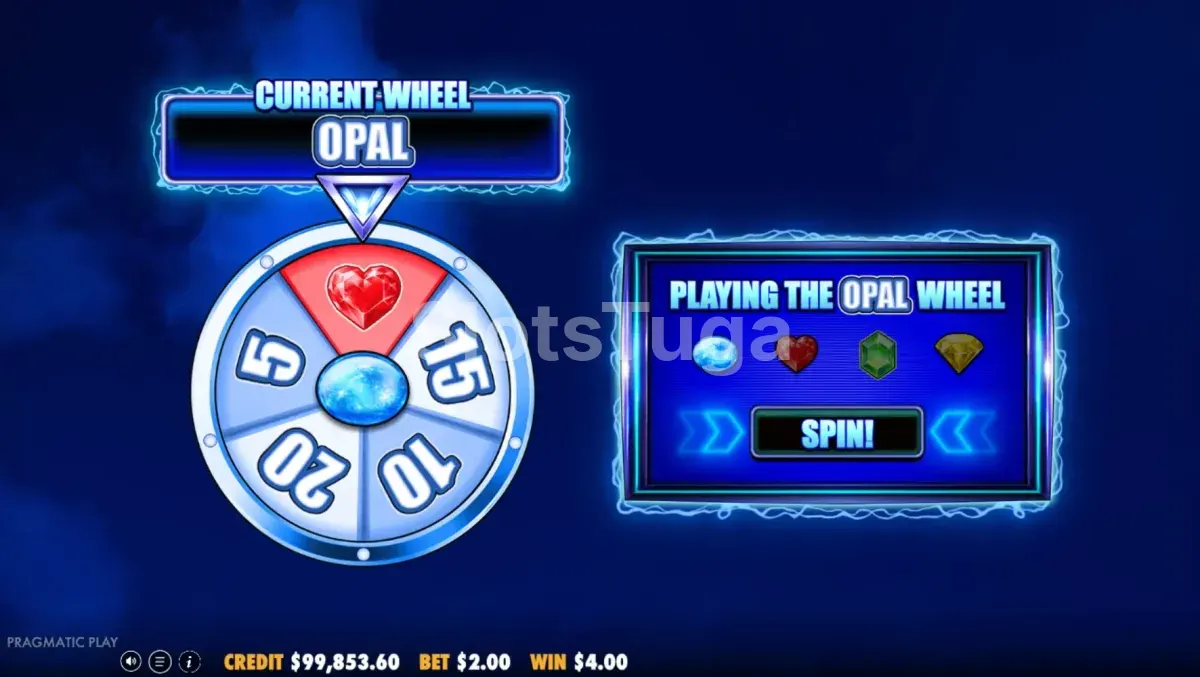 Rodas de prêmio ativadas na 777 Wheel Blitz mostrando o sistema progressivo de bônus