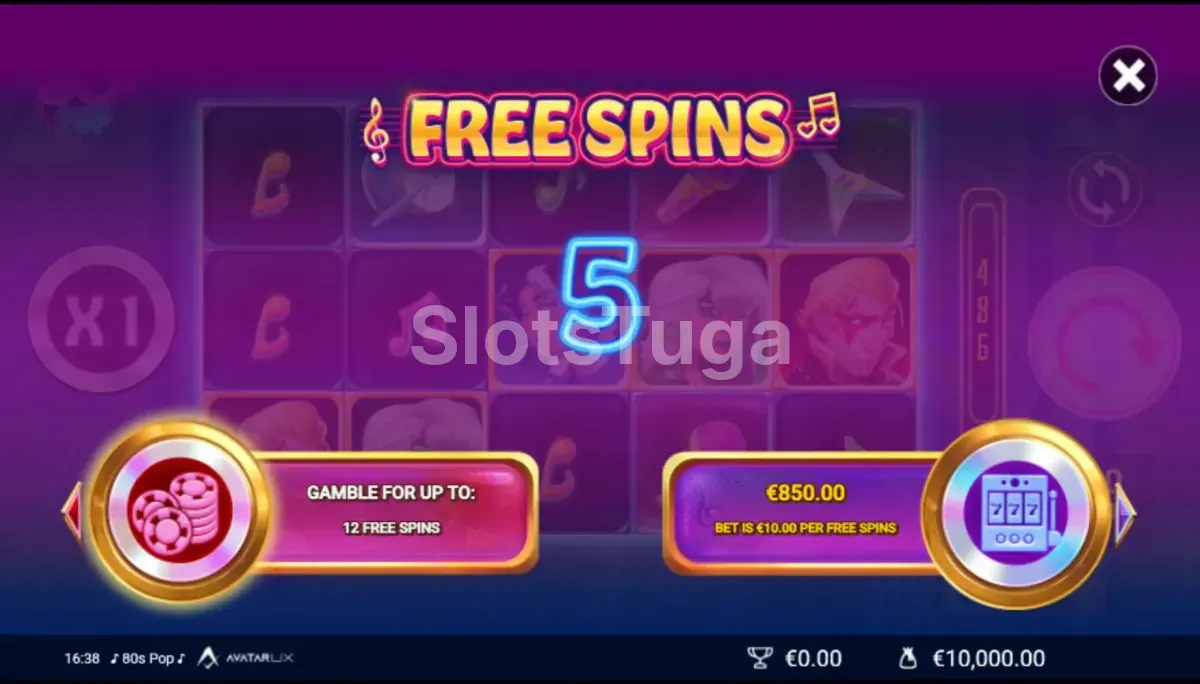Tela de compra de bônus da 80sPop com opções de free spins