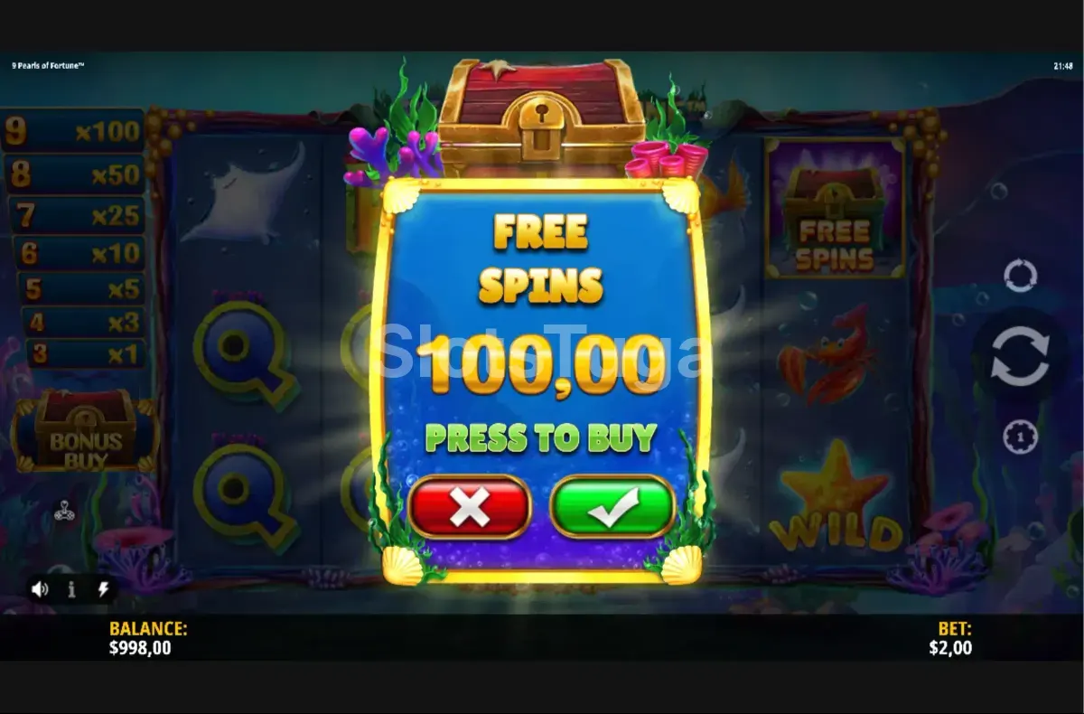Opção de compra de bônus na slot 9 Pearls of Fortune com valores disponíveis