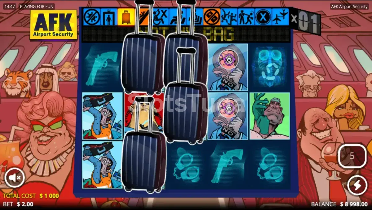 Free spins do AFK Airport Security com múltiplas features ativas
