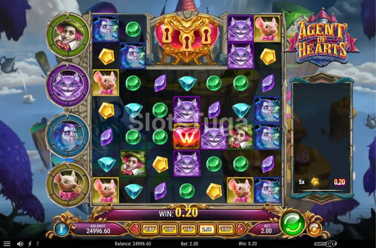 Rodada bônus do Agent of Hearts com Mega Wild na grade