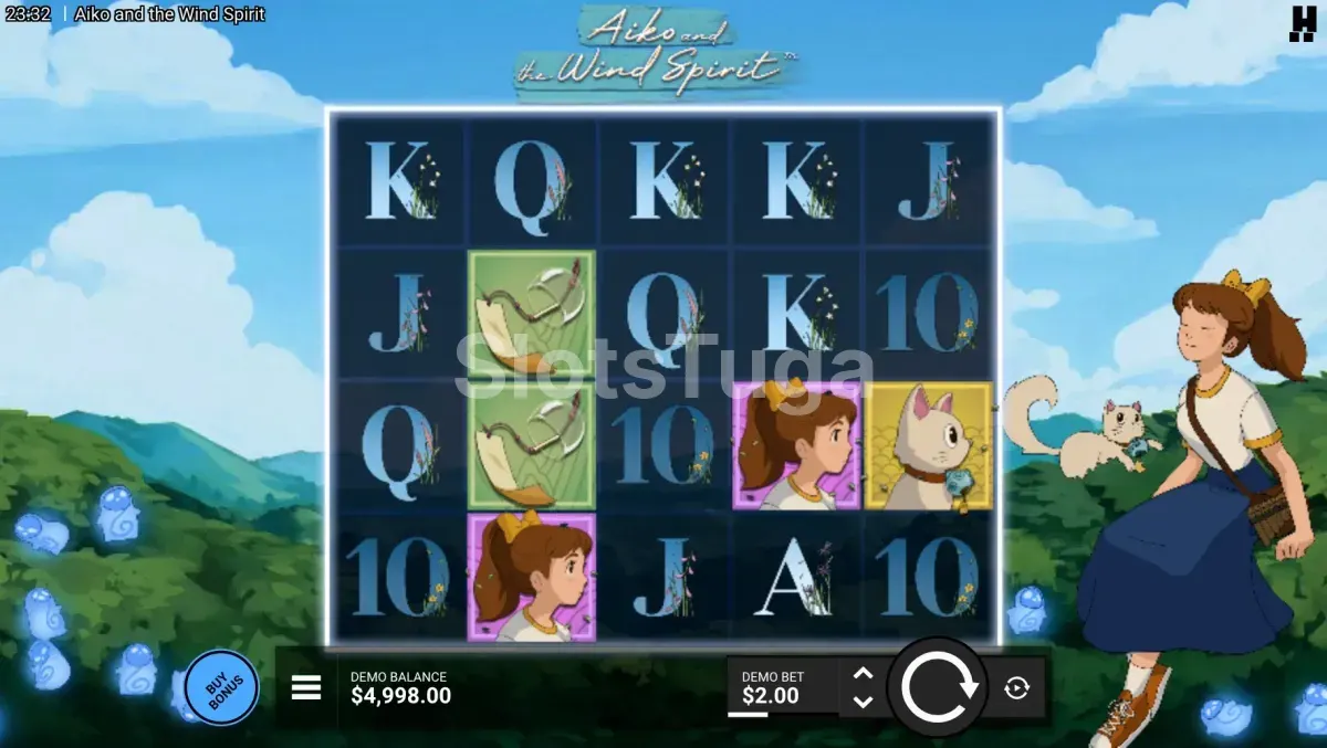Jogo base da slot Aiko and the Wind Spirit com grid 5x4