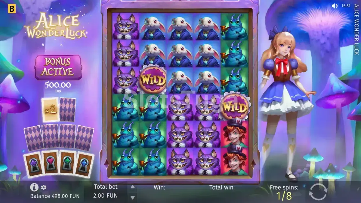Rodadas grátis ativadas na slot Alice WonderLuck