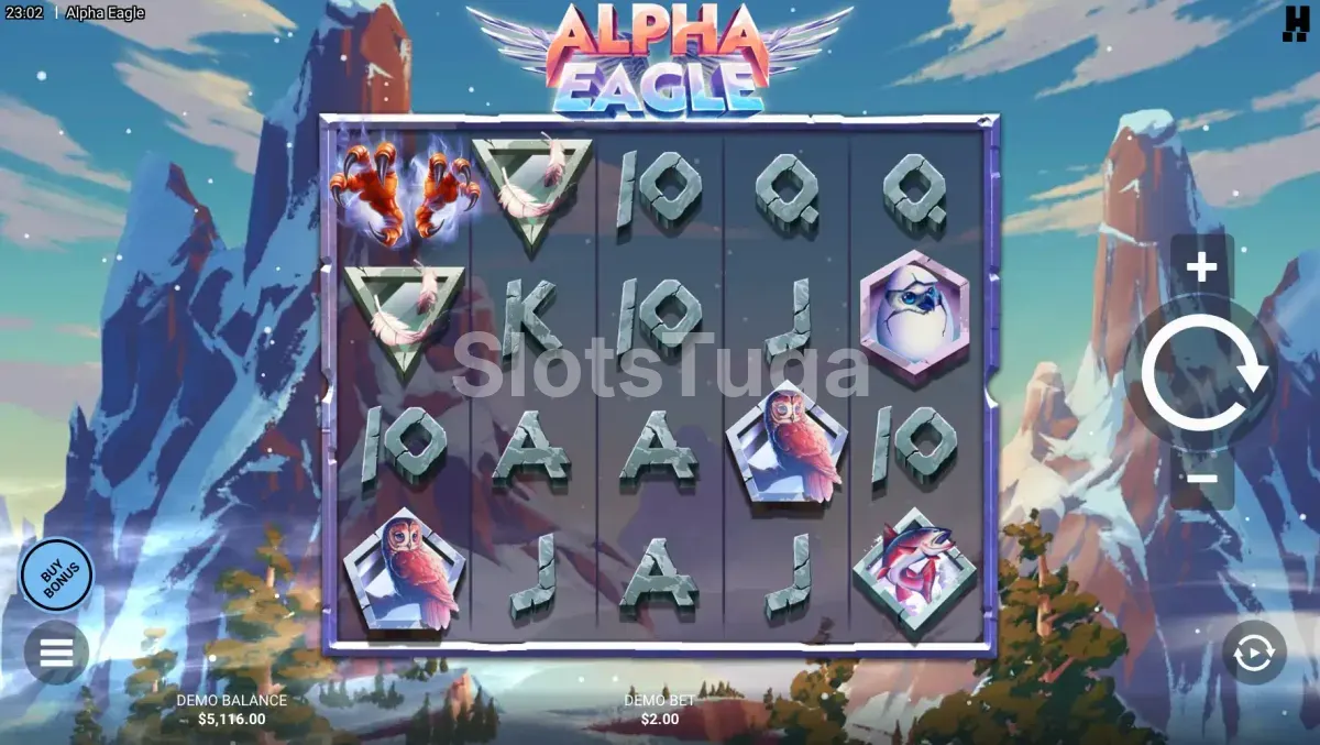 Tela principal do jogo Alpha Eagle com montanhas e neve ao fundo