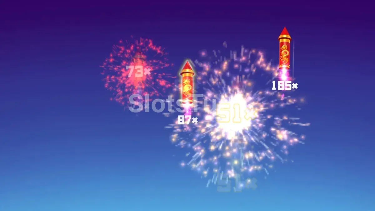 Rodadas grátis da Always Up! com fogos de artifício subindo na tela