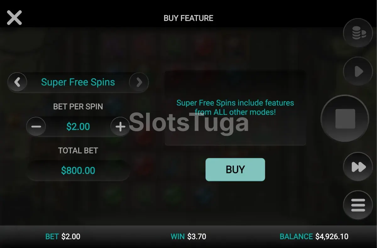 Tela de compra de bônus do Ancient Tumble com as opções disponíveis