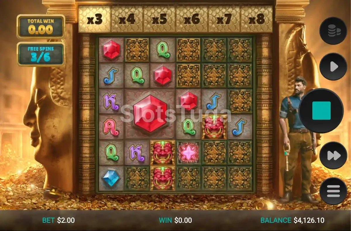 Rodada de giros grátis ativada no Ancient Tumble com multiplicadores