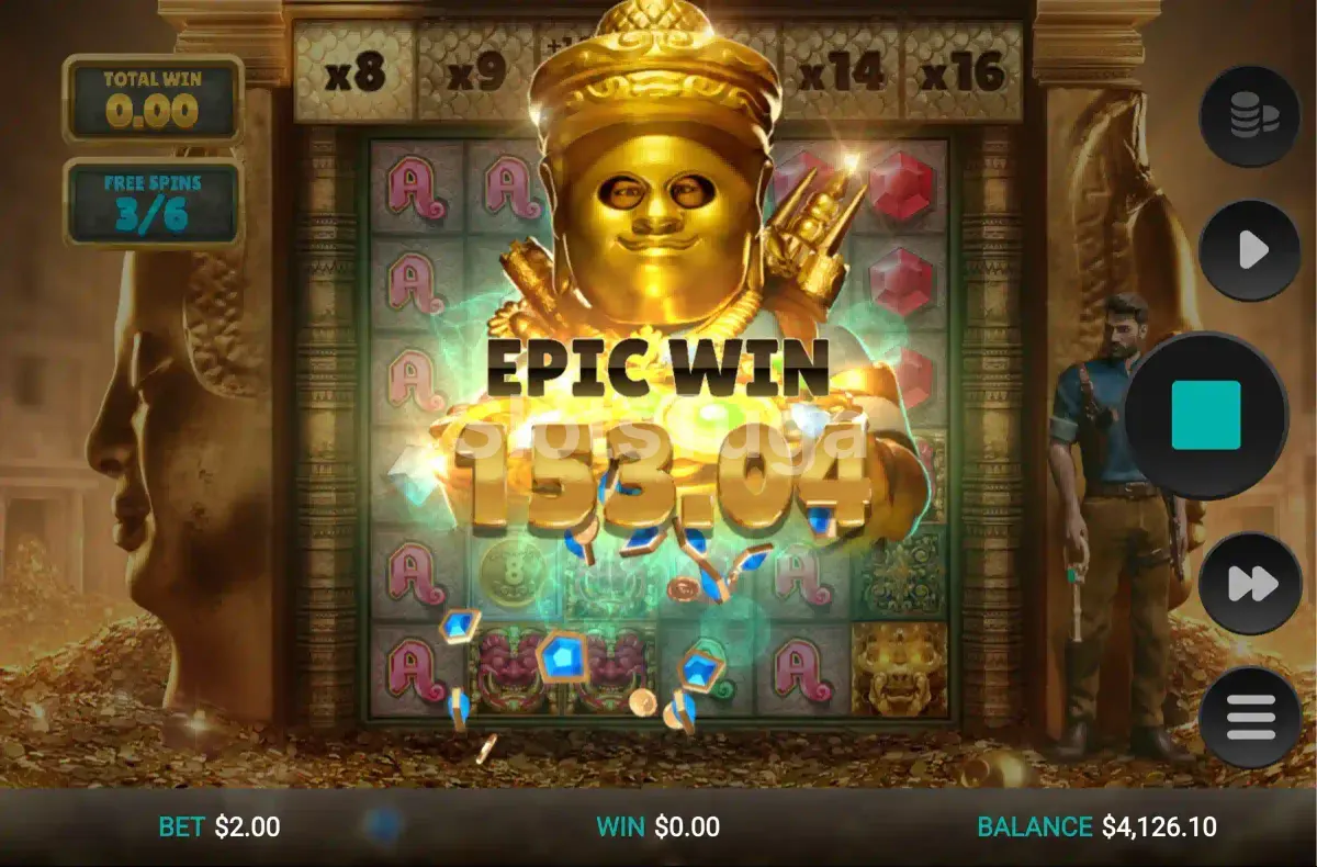 Tela de grande vitória no Ancient Tumble com multiplicador alto