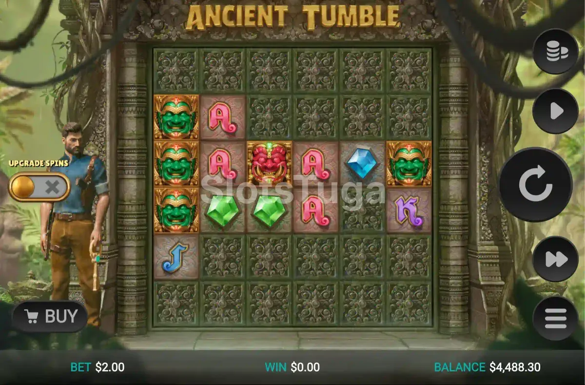 Tela principal do Ancient Tumble com os rolos em ação