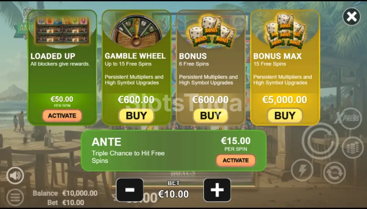 Tela de compra de bônus do Animals Strike com as opções disponíveis