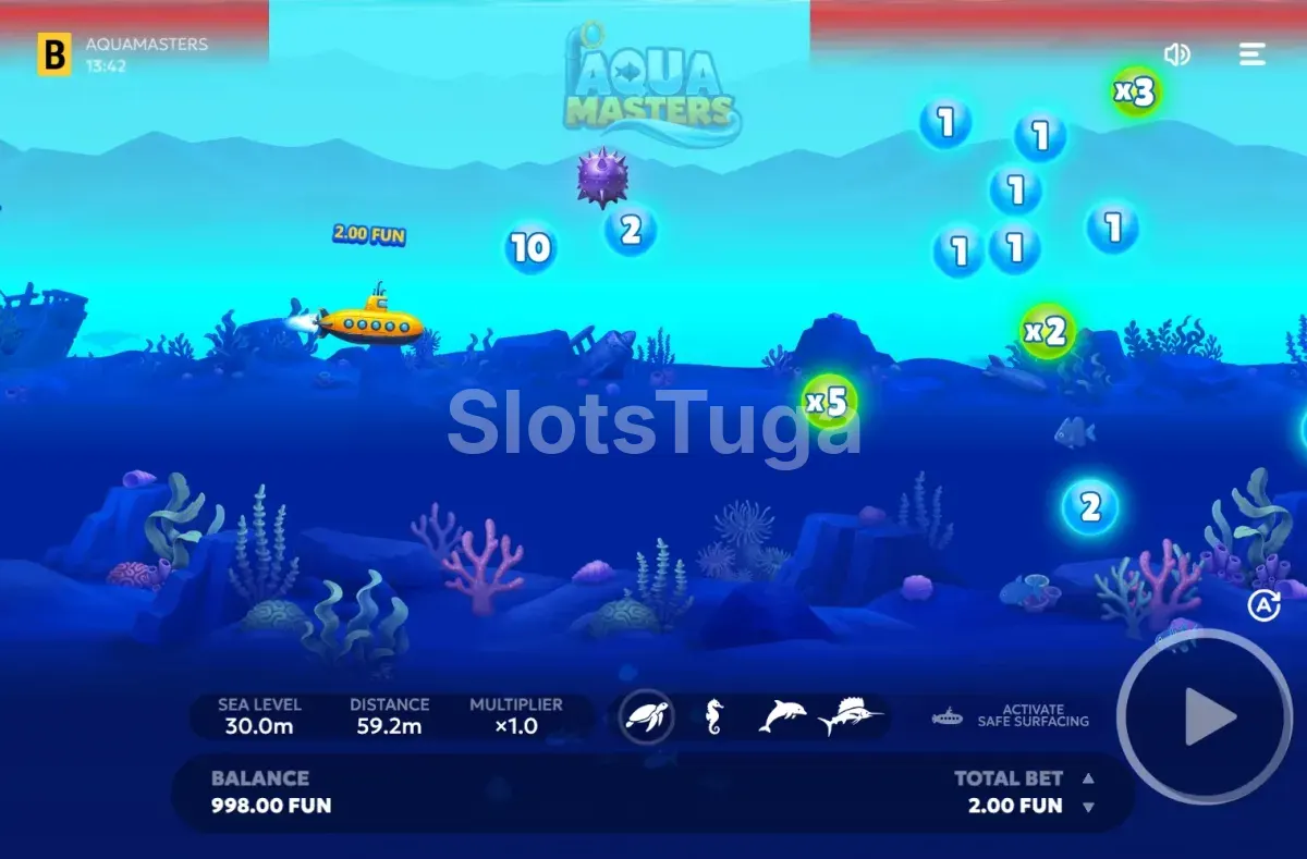 Jogo base de Aquamasters com a posição única no ecrã