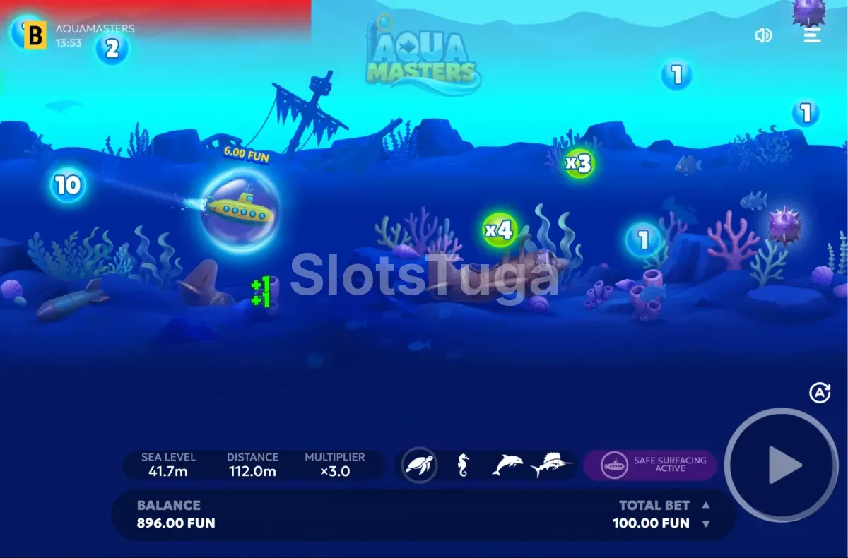 Segunda vista da funcionalidade de bónus em Aquamasters