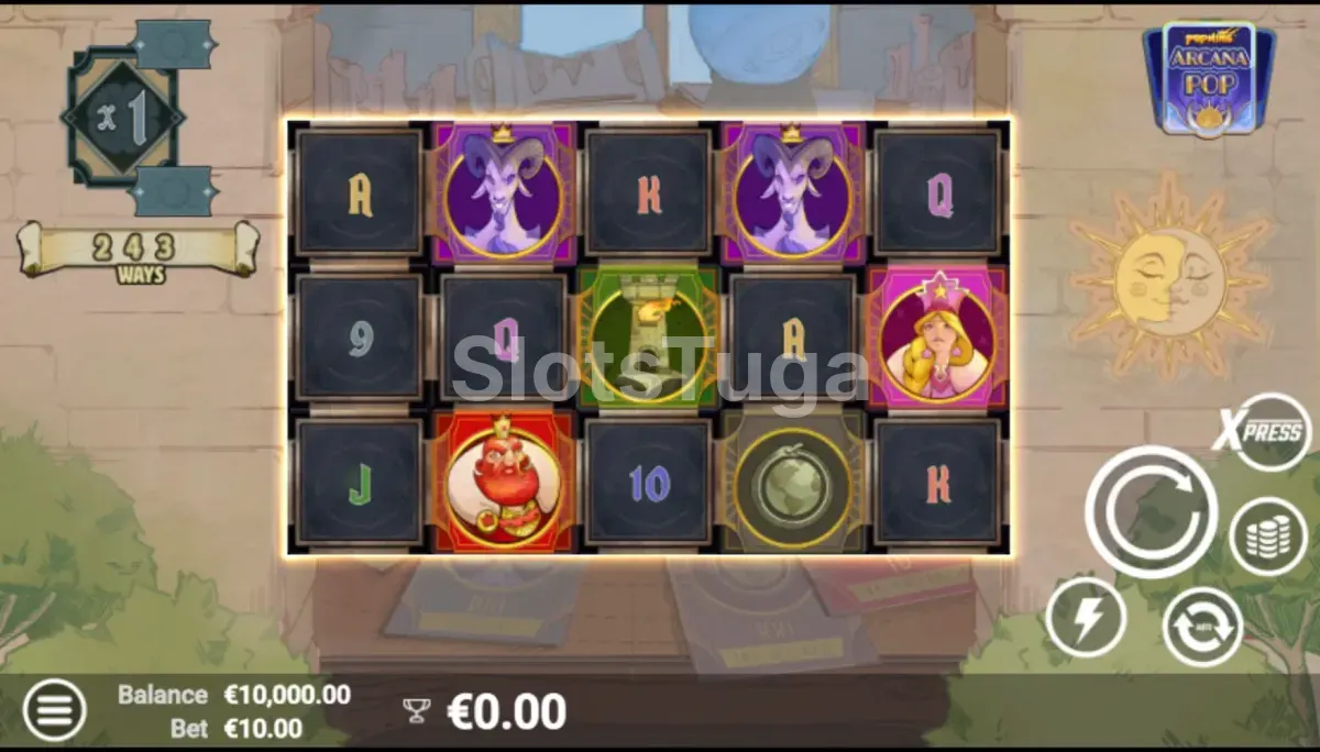 Tela principal do jogo ArcanaPop com os rouleaux em ação