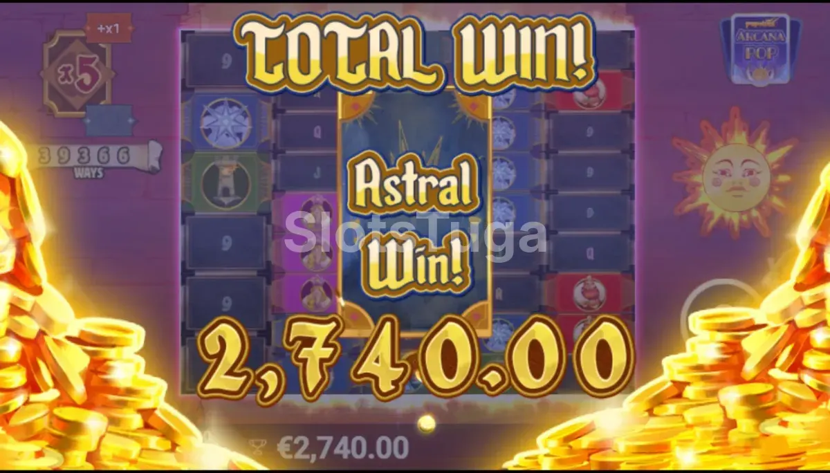 Grande vitória conquistada na slot ArcanaPop com multiplicadores no pico