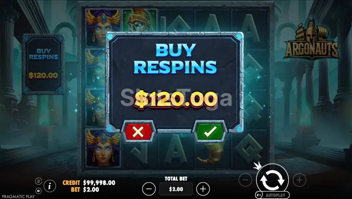 Tela de compra de bônus no Argonauts da Pragmatic Play