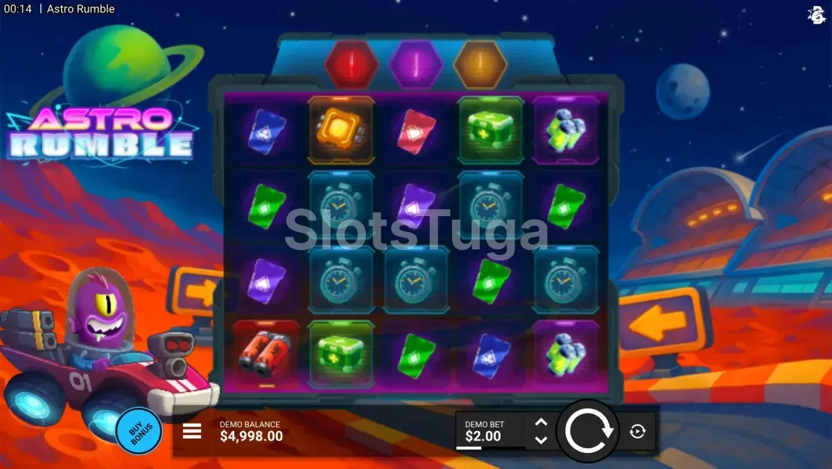 Jogo base da slot Astro Rumble da Hacksaw Gaming