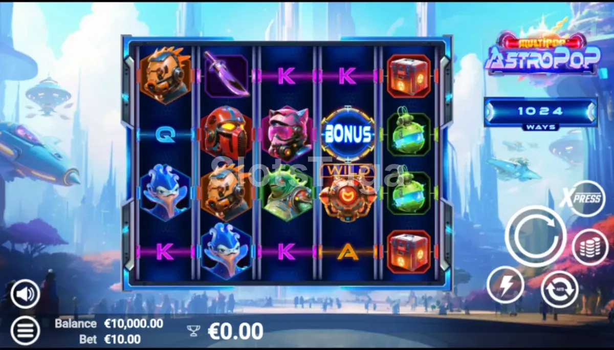 Jogo base da AstroPop com os rouleaux espaciais em ação