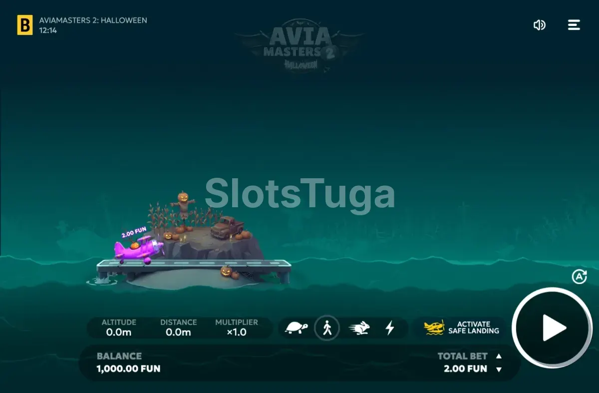 Jogo base de Aviamasters 2 Halloween com o avião em voo
