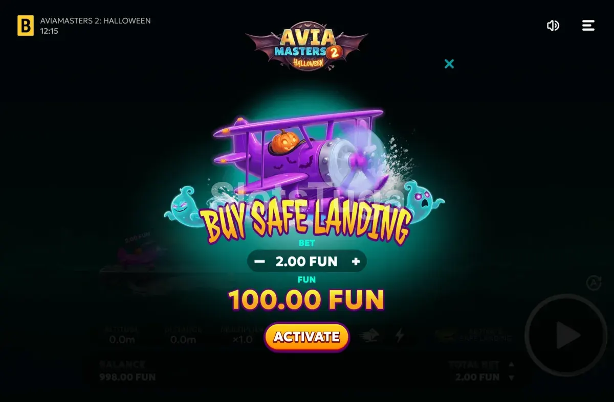 Ecrã de compra de bónus (Bonus Buy) em Aviamasters 2 Halloween