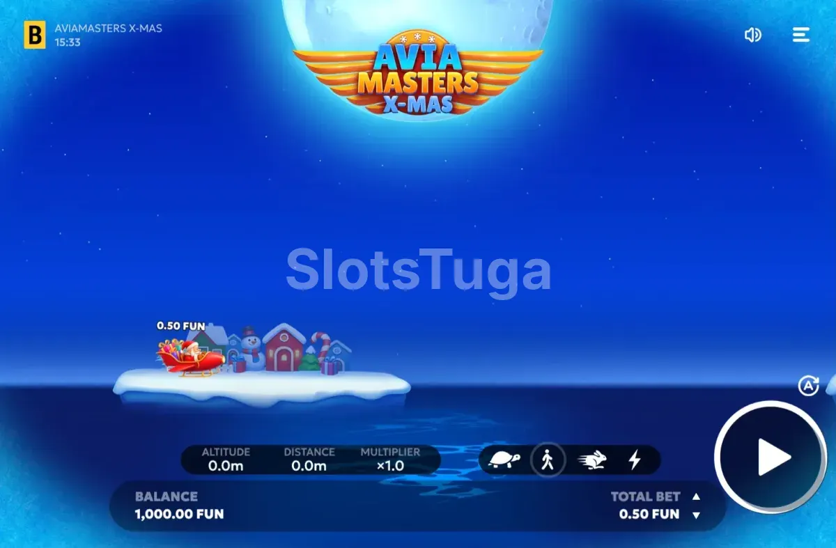 Jogo base de Aviamasters Xmas com o avião sobre o mar